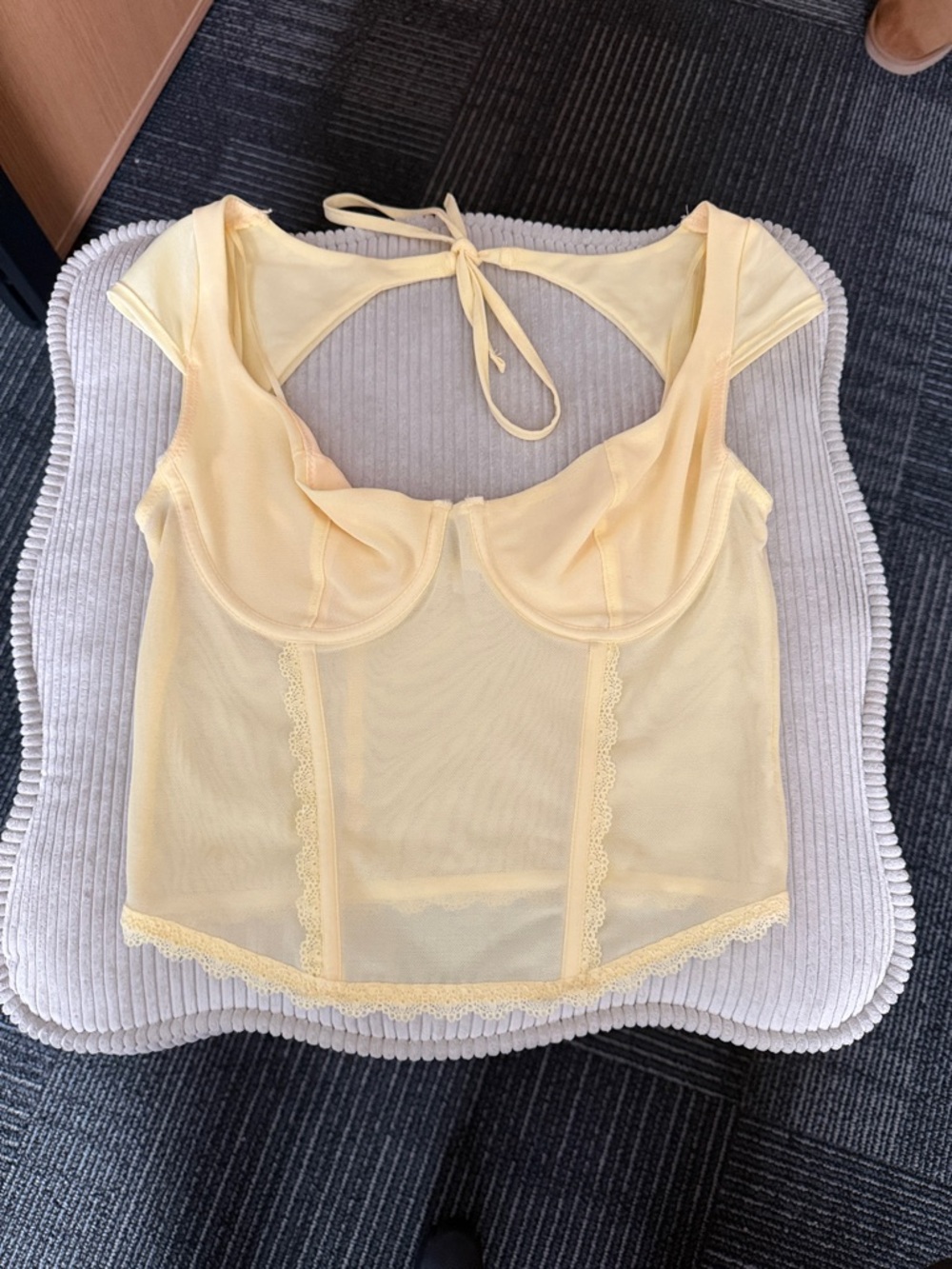 Garage Pale Yellow Sheer Bustier Crop Top